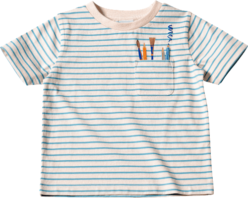 T-Shirt mit Ringel-Muster & Malutensilien-Motiv, blau & weiß, Gr. 104, 1 St