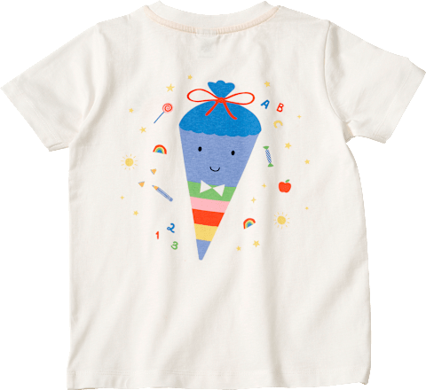 T-Shirt mit Schultüten-Rückenprint, weiß, Gr. 128, 1 St