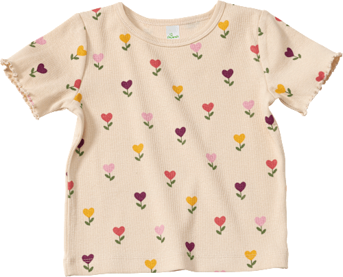 T-Shirt mit Tulpen-Muster & Ripp-Struktur, beige, Gr. 110, 1 St