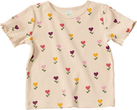 T-Shirt mit Tulpen-Muster & Ripp-Struktur, beige, Gr. 110, 1 St