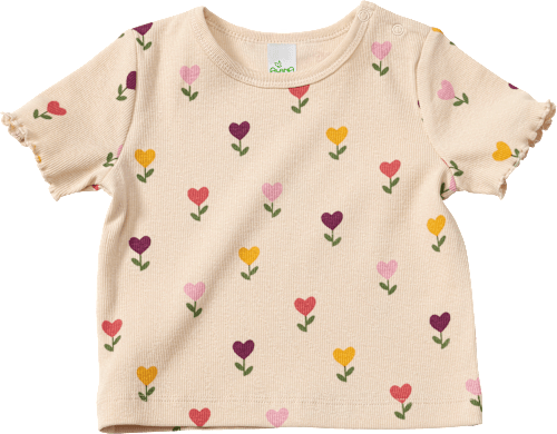 T-Shirt mit Tulpen-Muster & Ripp-Struktur, beige, Gr. 86, 1 St