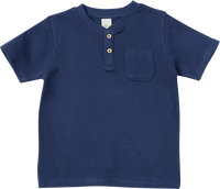 T-Shirt mit Waffel-Struktur & Henley-Tasche, blau, Gr. 116, 1 St