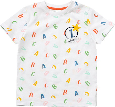 T-Shirt Schulanfang mit "1. Klasse" Patch & ABC-Muster, weiß, Gr. 122, 1 St ALANA
