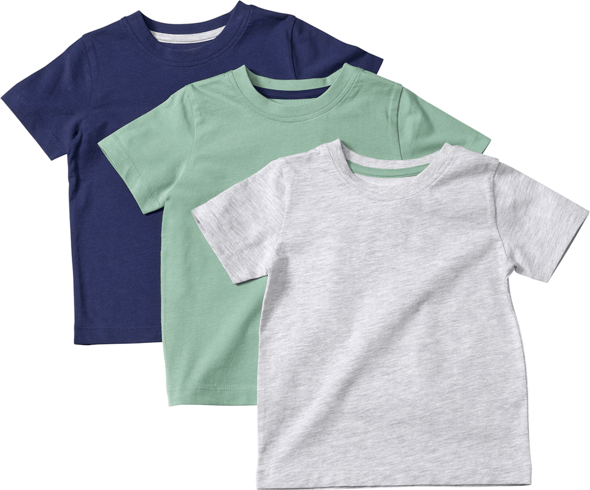 T-Shirts, grau + blau + grün, Gr. 104, 3 St
