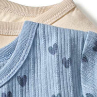 T-Shirts mit Herz-Muster & 3D-Herz-Print, beige + blau, Gr. 116, 2 St