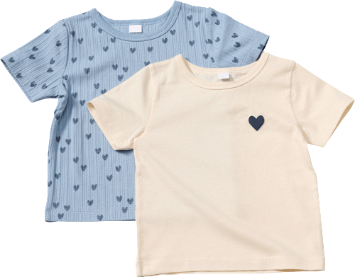 T-Shirts mit Herz-Muster & 3D-Herz-Print, beige + blau, Gr. 116, 2 St