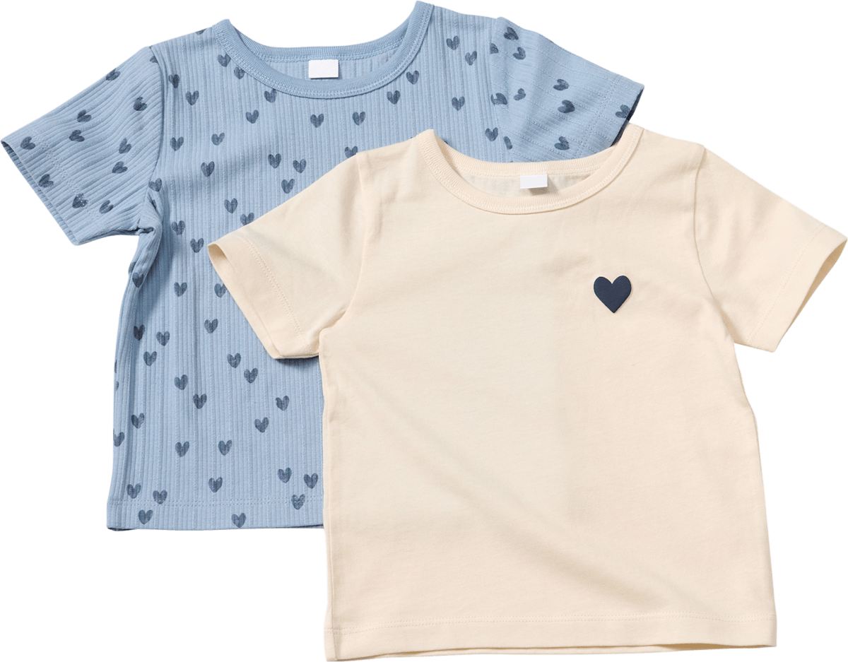 ALANA T-Shirts mit Herz-Muster & 3D-Herz-Print, beige + blau, Gr. 128, 2 St