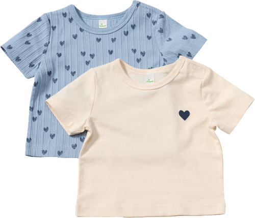 T-Shirts mit Herz-Muster & 3D-Herz-Print, beige + blau, Gr. 80, 2 St