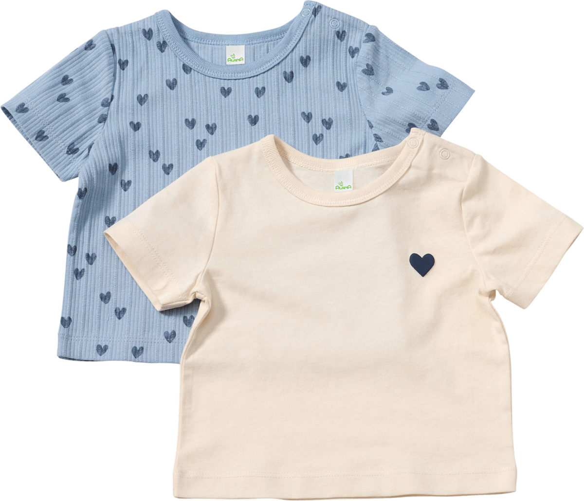 ALANA T-Shirts mit Herz-Muster & 3D-Herz-Print, beige + blau, Gr. 86, 2 St