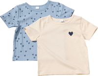T-Shirts mit Herz-Muster & 3D-Herz-Print, beige + blau, Gr. 98, 2 St