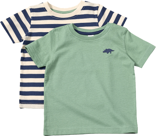 T-Shirts mit Ringel-Muster & 3D-Dino-Print, grün + blau, Gr. 98, 2 St