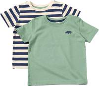 T-Shirts mit Ringel-Muster & 3D-Dino-Print, grün + blau, Gr. 98, 2 St