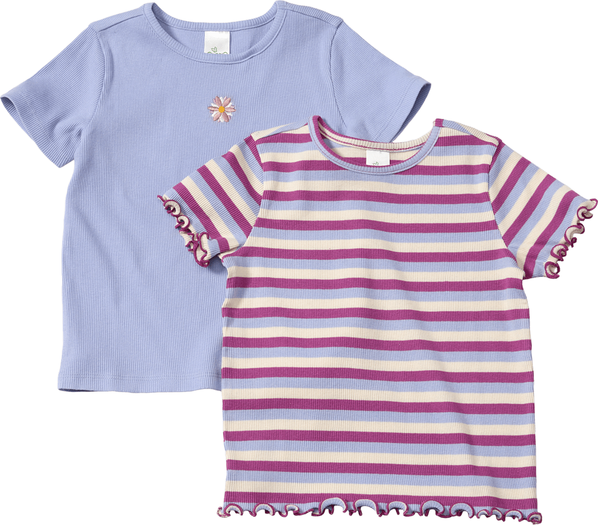 ALANA T-Shirts mit Ringel-Muster & Blumen-Stickerei, lila + rosa, Gr. 104, 2 St