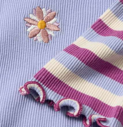 T-Shirts mit Ringel-Muster & Blumen-Stickerei, lila + rosa, Gr. 92, 2 St