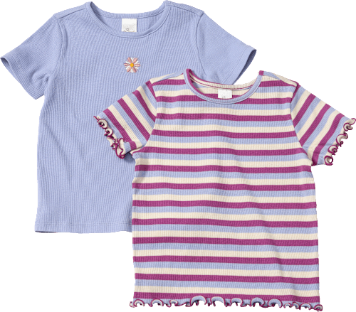 T-Shirts mit Ringel-Muster & Blumen-Stickerei, lila + rosa, Gr. 92, 2 St
