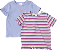 T-Shirts mit Ringel-Muster & Blumen-Stickerei, lila + rosa, Gr. 92, 2 St