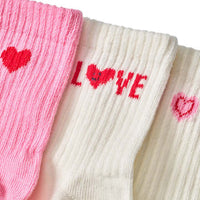 Tennissocken mit Herz-Motiven, weiß + rosa, Gr. 23/26, 3 St