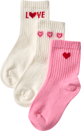 Tennissocken mit Herz-Motiven, weiß + rosa, Gr. 23/26, 3 St