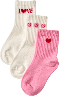Tennissocken mit Herz-Motiven, weiß + rosa, Gr. 23/26, 3 St
