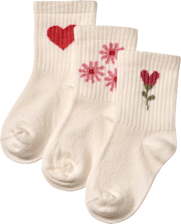 Tennissocken mit Ripp-Struktur & Herz-Muster, weiß & rosa, Gr. 27/29, 3 St