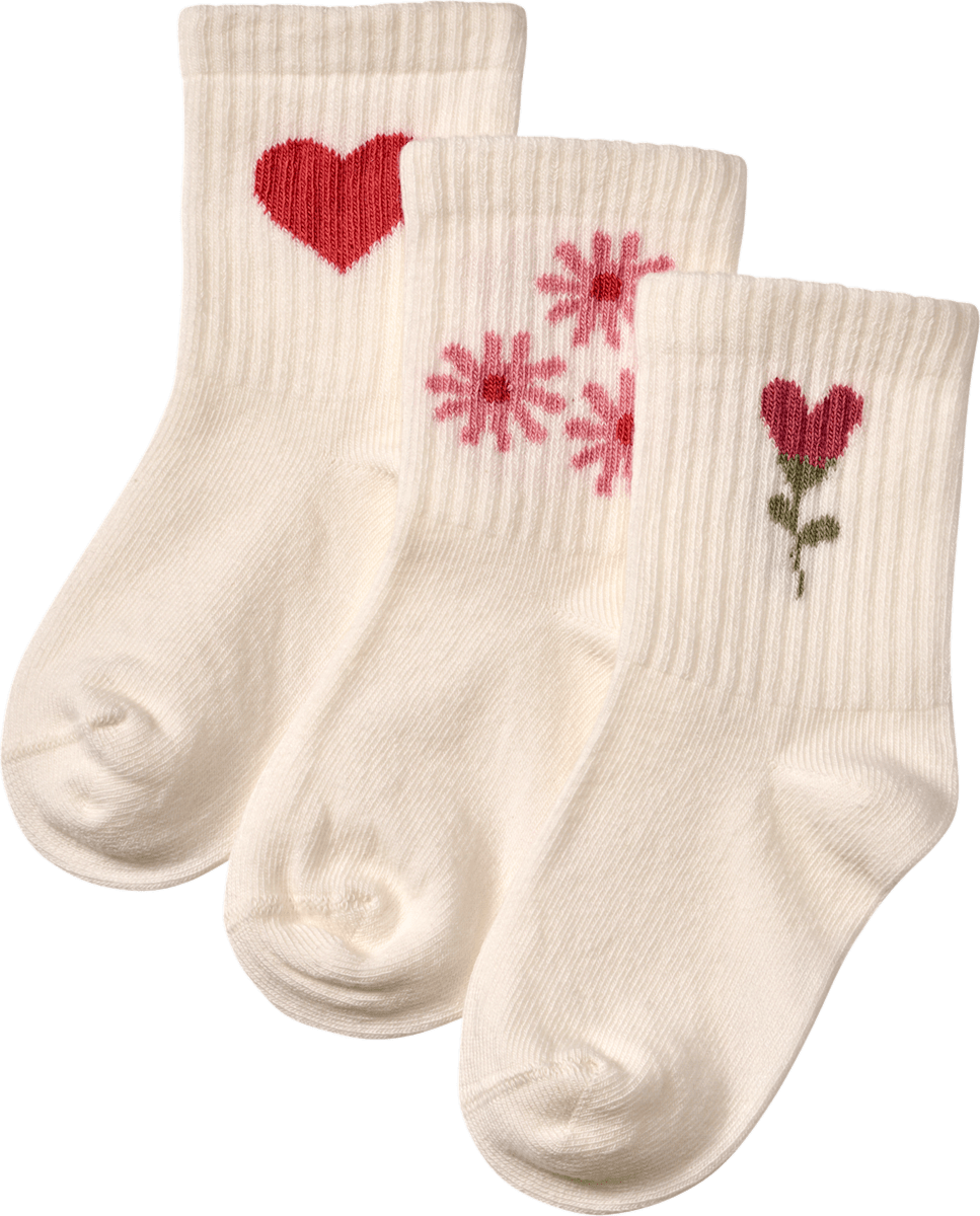 ALANA Tennissocken mit Ripp-Struktur & Herz-Muster, weiß & rosa, Gr. 29/31, 3 St