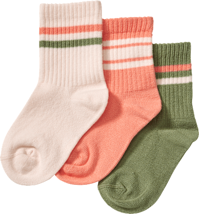 Tennissocken mit Streifen-Muster, grün + rosa + weiß, Gr. 27/29, 3 St