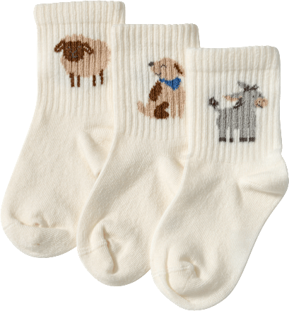 Tennissocken mit Tier-Motiven, weiß, Gr. 23/26, 3 St