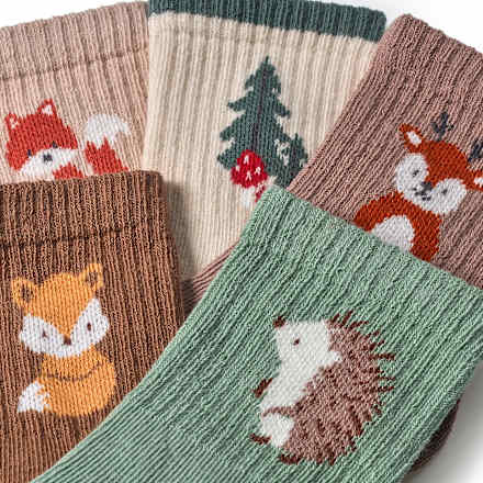 Tennissocken mit Waldtier-Motiven, braun, Gr. 23/26, 5 St
