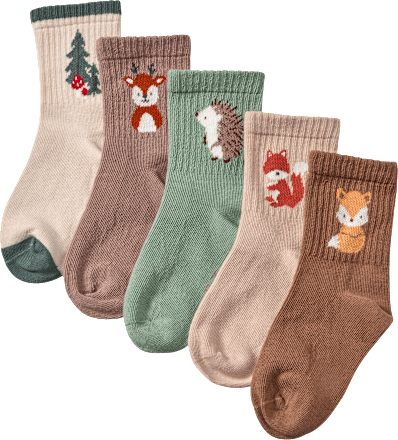 Tennissocken mit Waldtier-Motiven, braun, Gr. 23/26, 5 St
