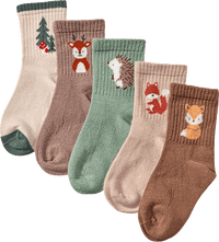 Tennissocken mit Waldtier-Motiven, braun, Gr. 23/26, 5 St