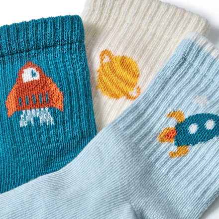 Tennissocken mit Weltall-Motiven, blau + gelb, Gr. 27/29, 3 St