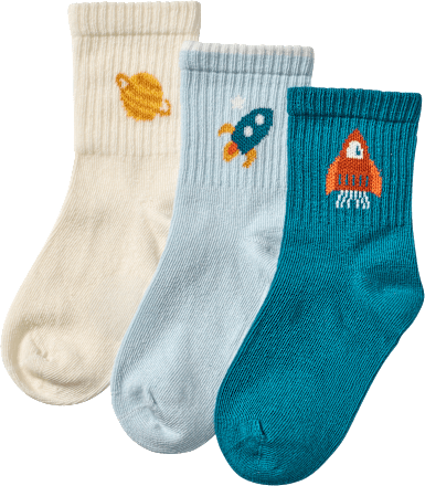 Tennissocken mit Weltall-Motiven, blau + gelb, Gr. 27/29, 3 St