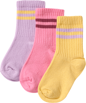 Tennissocken, rosa + gelb + lila, Gr. 29/31, 3 St