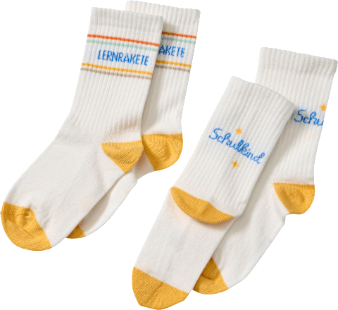 Tennissocken Schulanfang mit "LERNRAKETE" & "Schulkind" Schriftzug, weiß & gelb, Gr. 31/33, 2 St ALANA