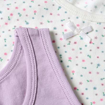 Onderhemden met bloemenpatroon, paars &amp; wit, maat 98/104, 2 stuks