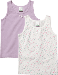 Onderhemden met bloemenpatroon, paars &amp; wit, maat 98/104, 2 stuks