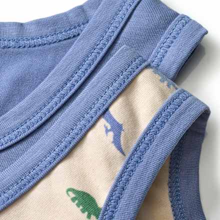 Unterhemden mit Dino-Muster, blau + beige, Gr. 134/140, 2 St