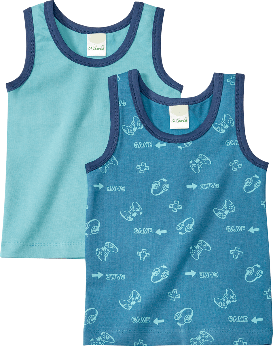 ALANA Unterhemden mit Game-Muster, blau, Gr. 122/128, 2 St