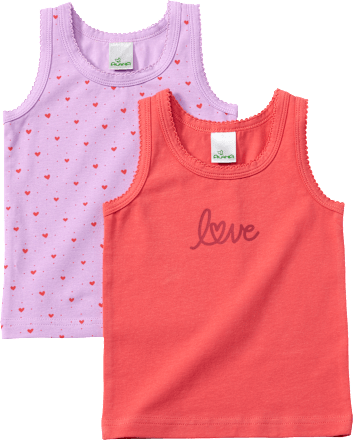Unterhemden mit Herz-Muster, lila + rot, Gr. 110/116, 2 St