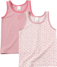 Onderhemden met hartjespatroon, roze + wit, maat 98/104, 2 stuks