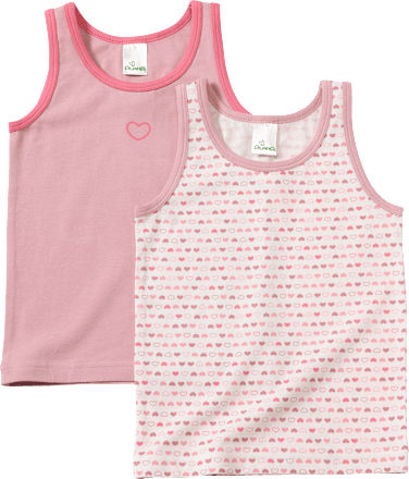 Onderhemden met hartjespatroon, roze + wit, maat 98/104, 2 stuks