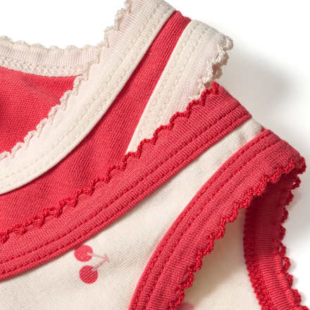 Unterhemden mit Kirschen-Muster, rot + weiß, Gr. 98/104, 2 St