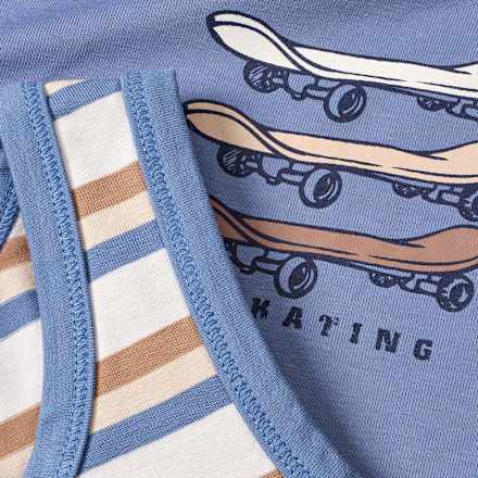 Onderhemden met skateboardmotief, blauw, maat 110/116, 2 stuks