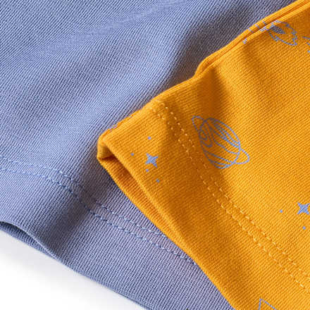 Onderhemden met ruimtepatroon, geel + blauw, maat 110/116, 2 stuks