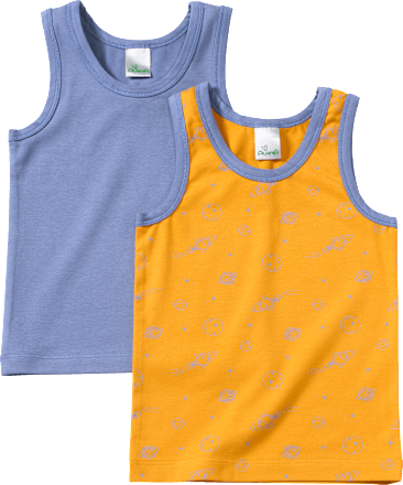 Onderhemden met ruimtepatroon, geel + blauw, maat 110/116, 2 stuks