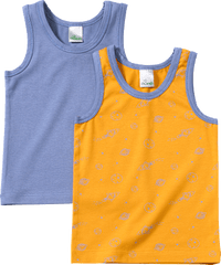 Onderhemden met ruimtepatroon, geel + blauw, maat 110/116, 2 stuks