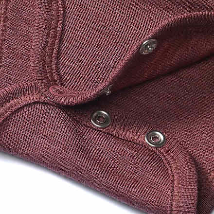 Wikkelbody van biologische wol en zijde, bessenkleur, maat 50/56, 1 stuk