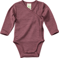 Wikkelbody van biologische wol en zijde, bessenkleur, maat 50/56, 1 stuk