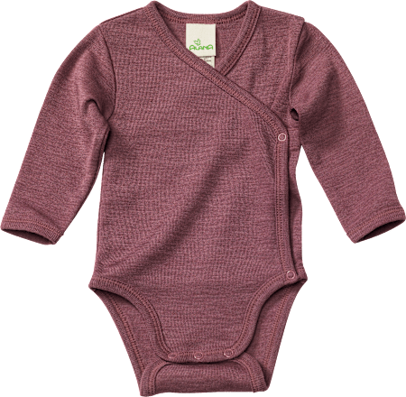 Wikkelbody van biologische wol en zijde, bessenkleur, maat 50/56, 1 stuk