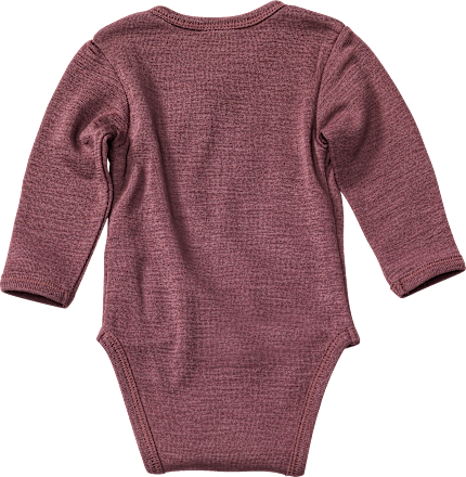 Wikkelbody van biologische wol en zijde, bessenkleur, maat 50/56, 1 stuk